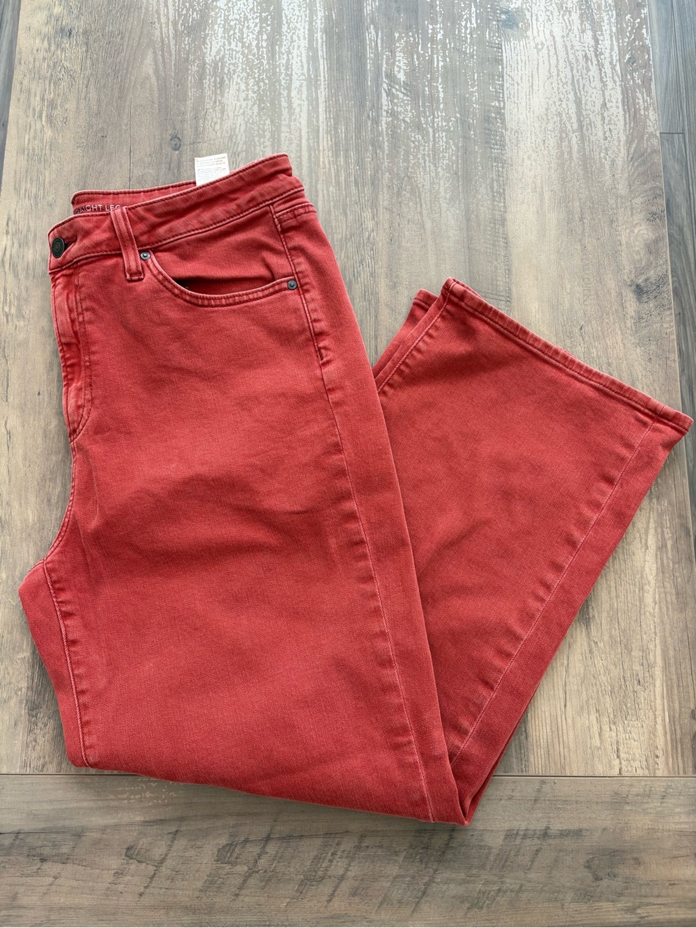 Chico's Earthy Warm Coral Rust Red High Rise Straight Leg Jeans Size 14P